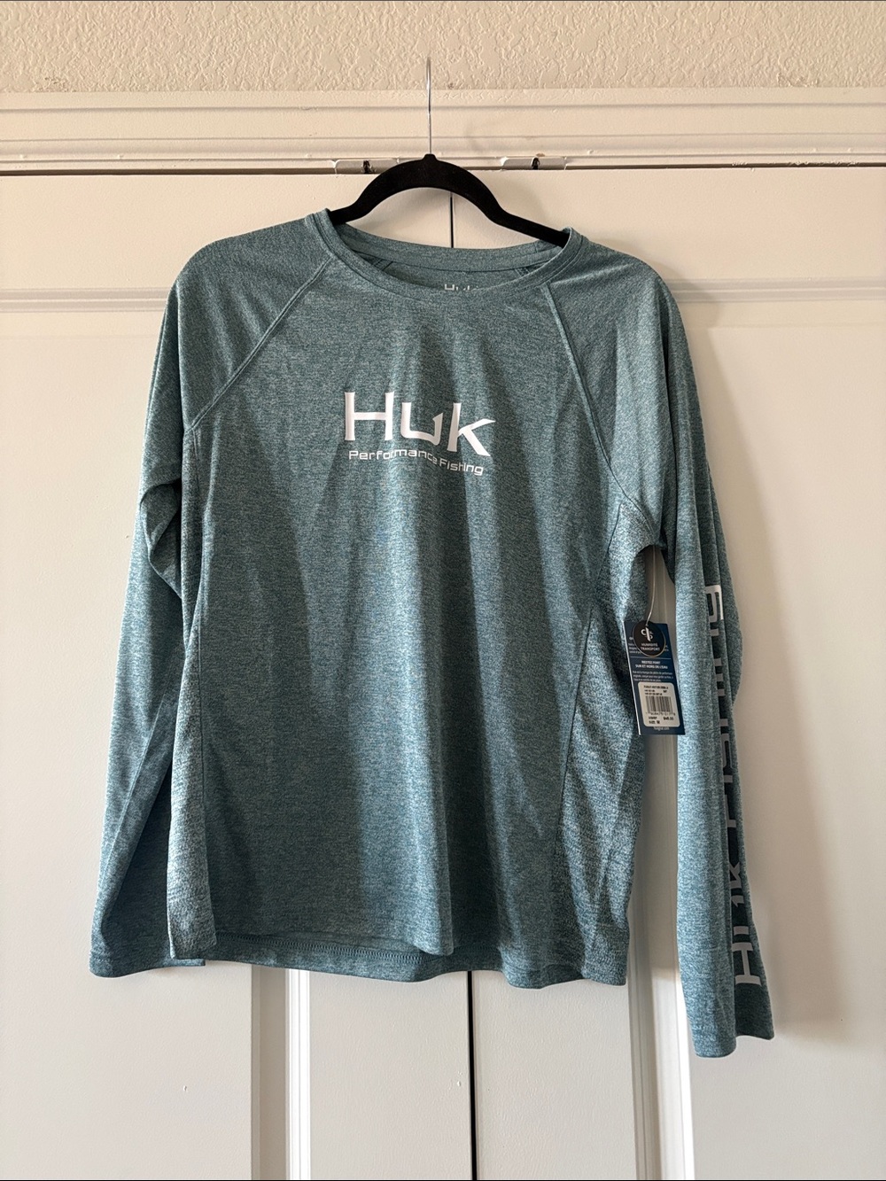 Huk Long Sleeve Performance Shirt — Teal Blue with White Logo